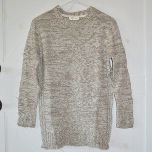 RD Style sweater cozy comfy long sleeve split side seams crew neck beige cream